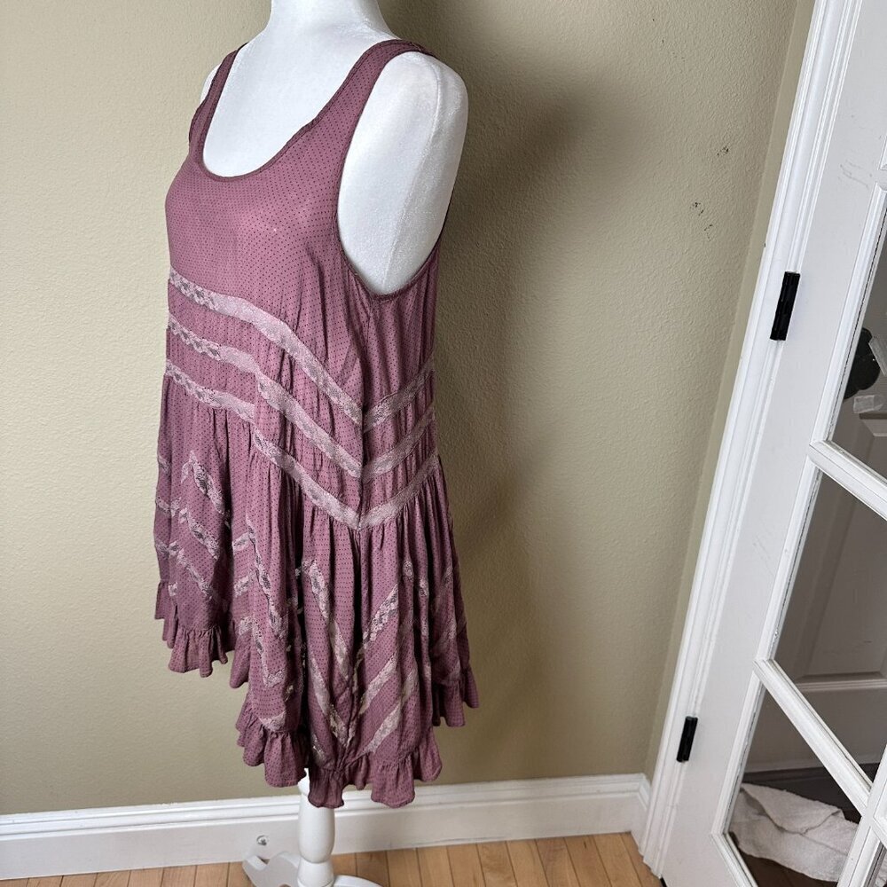FREE PEOPLE Voile Lace Trapeze Sip Dress Mauve Polka Dot Size Small - Picture 5 of 15